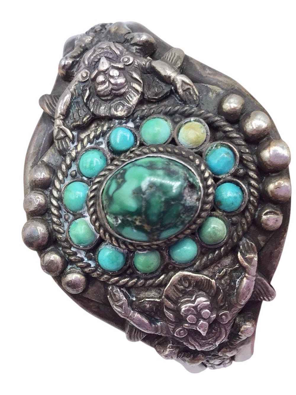 Vintage Sterling Silver Turquoise Cuff, Boho Artisan Jewelry